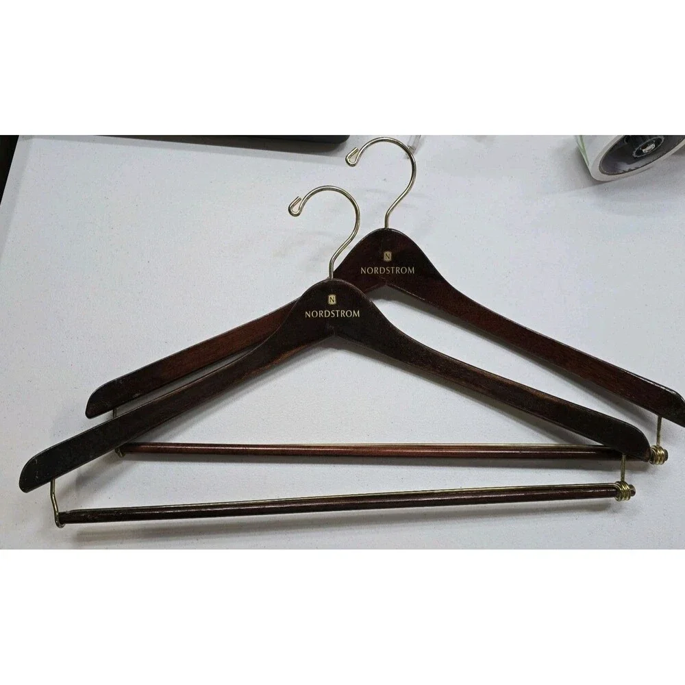 Nordstrom Wooden Suit Coat Jacket Hangers Set Of 2 Dark Wood Gold Metal Hanger